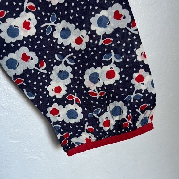 Mini Boden Floral Long Sleeve Balloon Sleeve Top Girls 7-8Y Blue Red - Picture 4 of 6